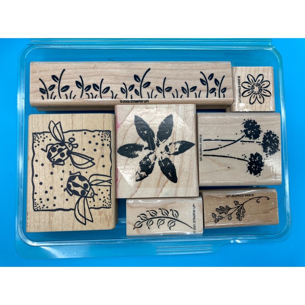 Stampin' Up! & Mixed Brand Vintage Floral & Insect Wood Block Stamp Set